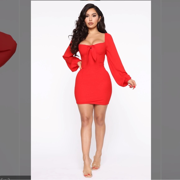 Fashion Nova Red Sweet Sayings Long Sleeved Mini Dress, Size M, Also Fits S, NWT - Picture 3 of 6